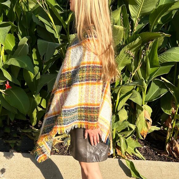 Angie Women's Plaid Poncho Autumn Colors Handkerchief - One Size - Picture 6 of 8